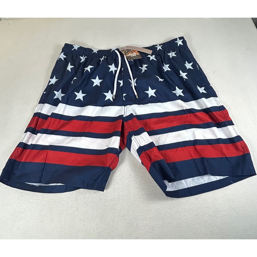 Kailua Surf Swim Trunks Men 3X Blue‎ Americana